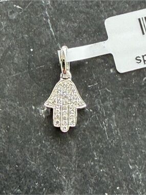 14kt White Gold  Pave Diamond Hamsa Hand Pendant